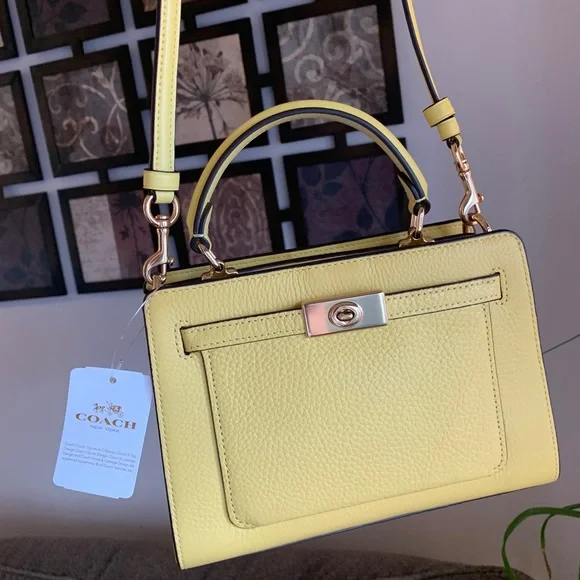 Authentic COACH pebbled leather 2 compartments turnlock pocket satchel/Crosby